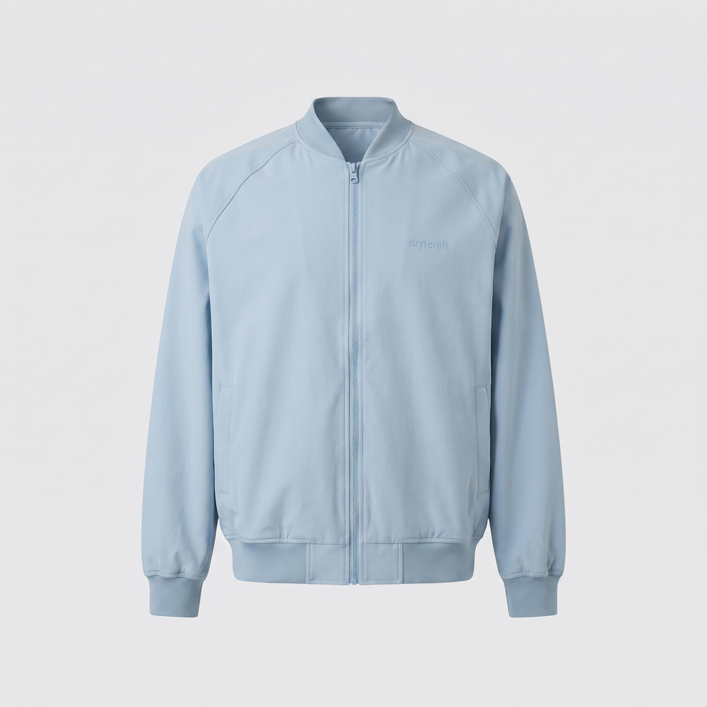 Bomber Zippé Bleu Orage — à plat, vue de face