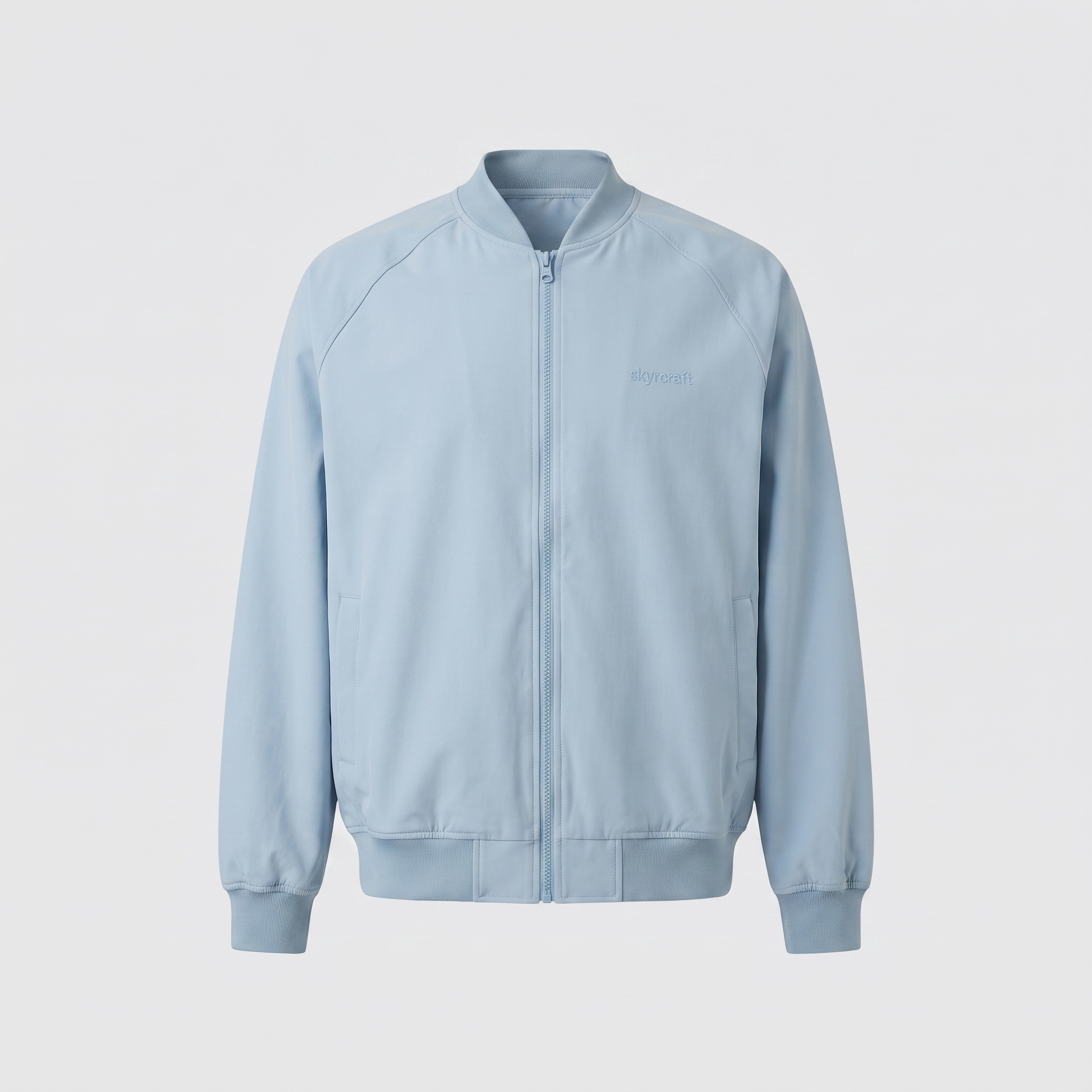 Bomber Zippé Bleu Orage — à plat, vue de face