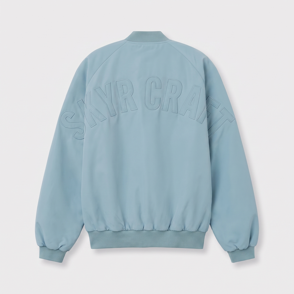 Bomber Zippé Bleu Orage — à plat, vue de dos